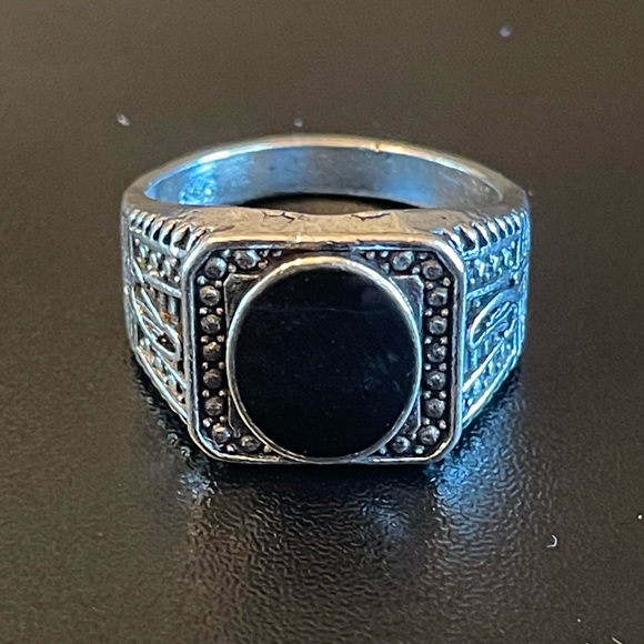 Jewelry - Black obsidian inlaid S925 silver ring size 8.5